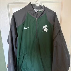 Nike Green and Gray Half-Zip Windbreaker with Spartan Logo